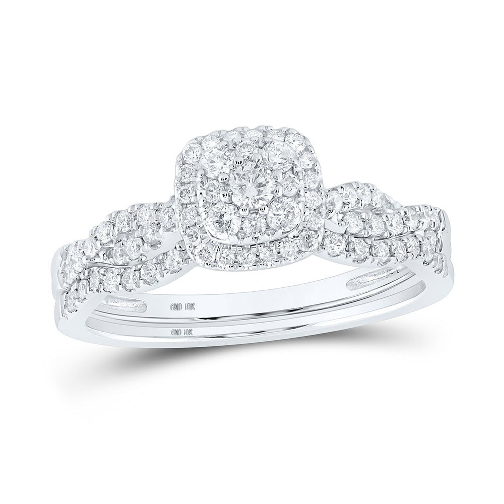 Captivating Brilliance | 10kt White Gold Round Diamond Halo Bridal Wedding Ring Band Set 1/2 Cttw | Splendid Jewellery - Splendid Jewellery