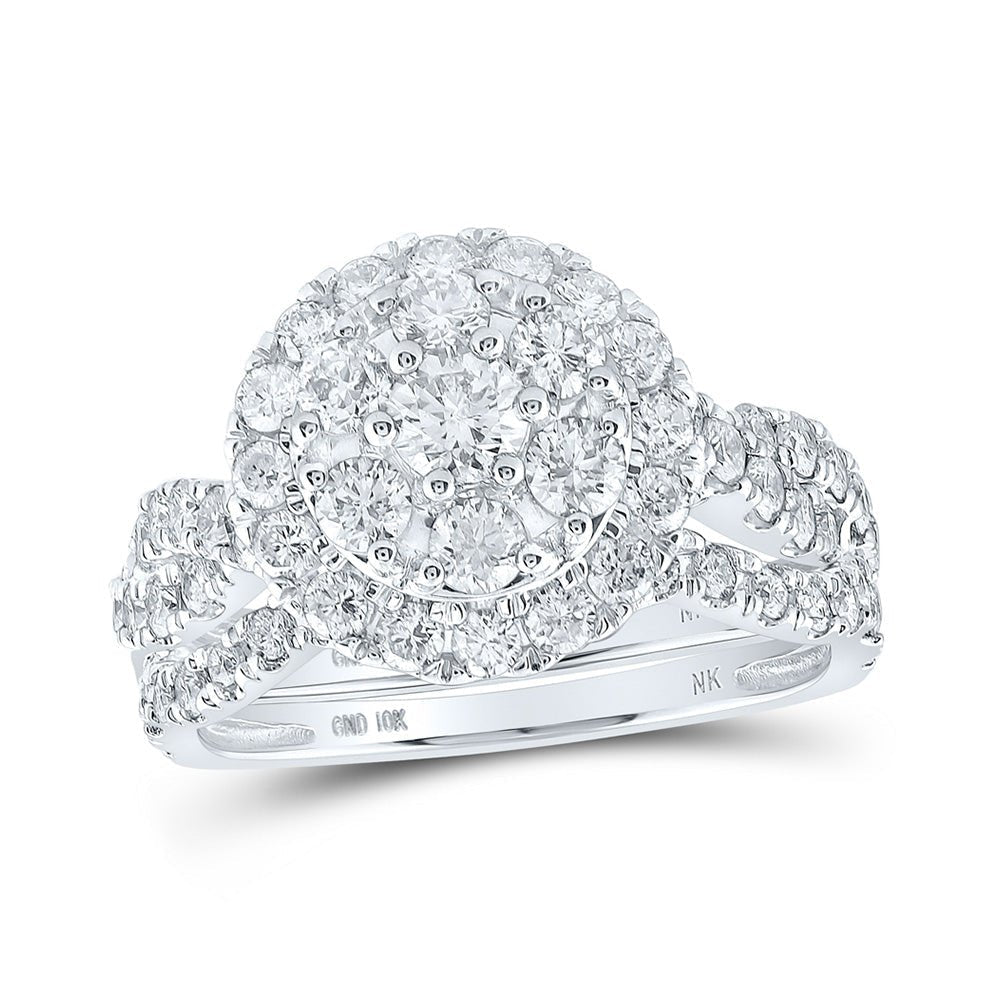 Captivating Brilliance | 10kt White Gold Round Diamond Halo Bridal Wedding Ring Band Set 2 Cttw - Splendid Jewellery