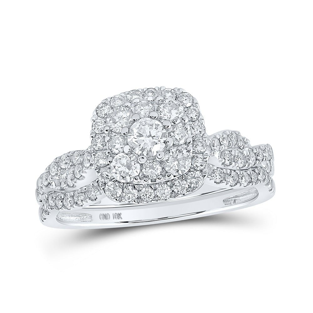 Captivating Brilliance: 10kt White Gold Round Diamond Square Cluster Bridal Wedding Ring Band Set - Splendid Jewellery