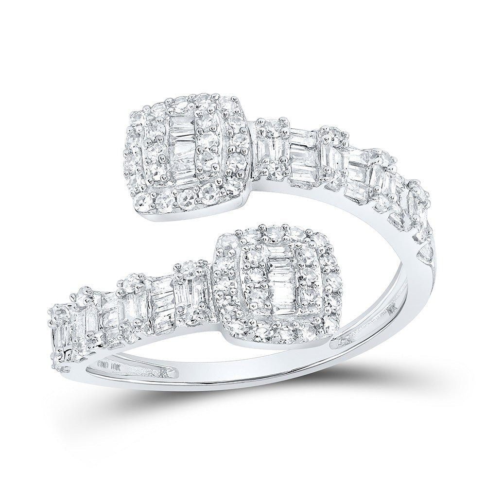 Captivating Brilliance: 10kt White Gold Women's Diamond Cushion Cuff Band Ring - Splendid Jewellery