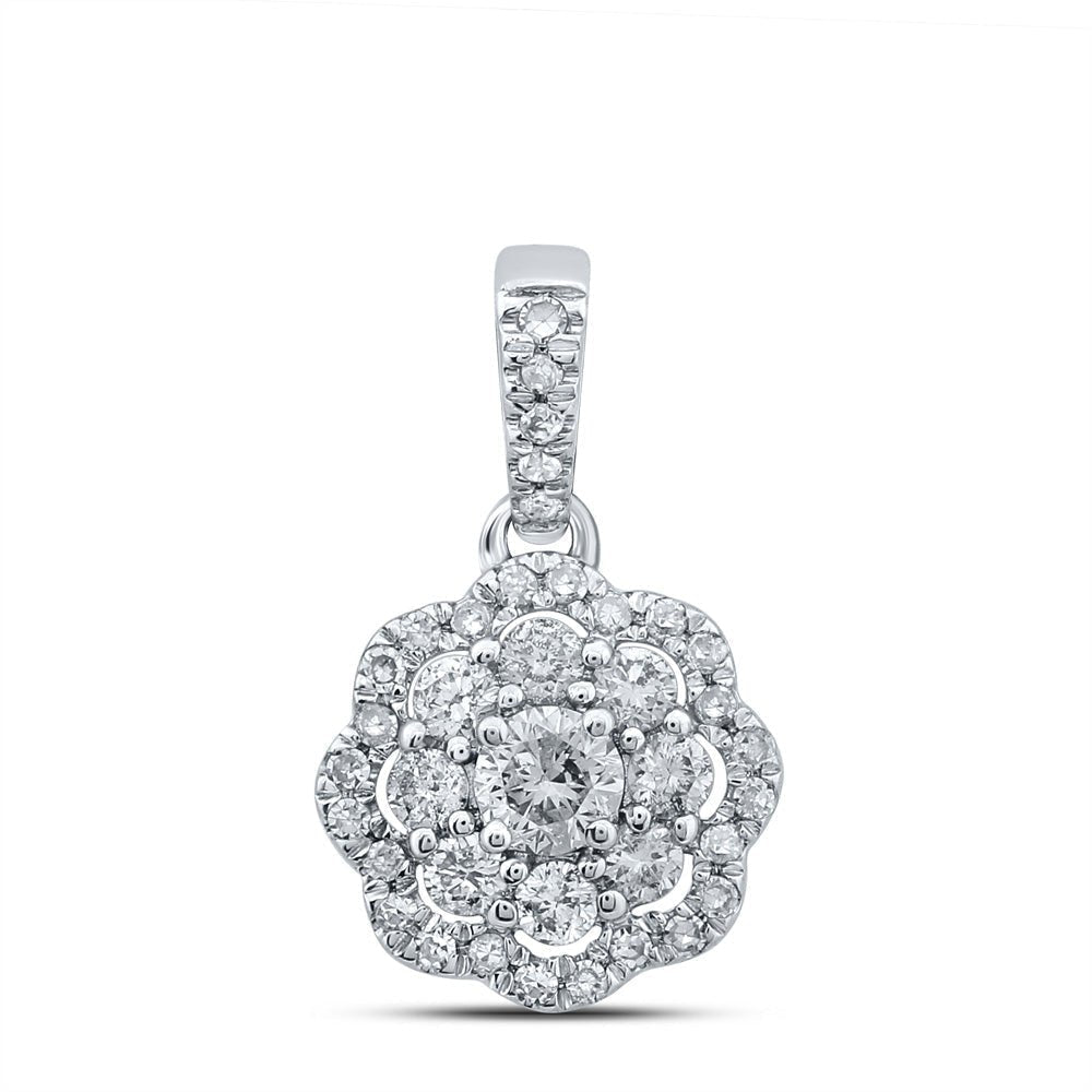 Captivating Brilliance: 10kt White Gold Womens Round Diamond Cluster Pendant 1/4 Cttw - Splendid Jewellery