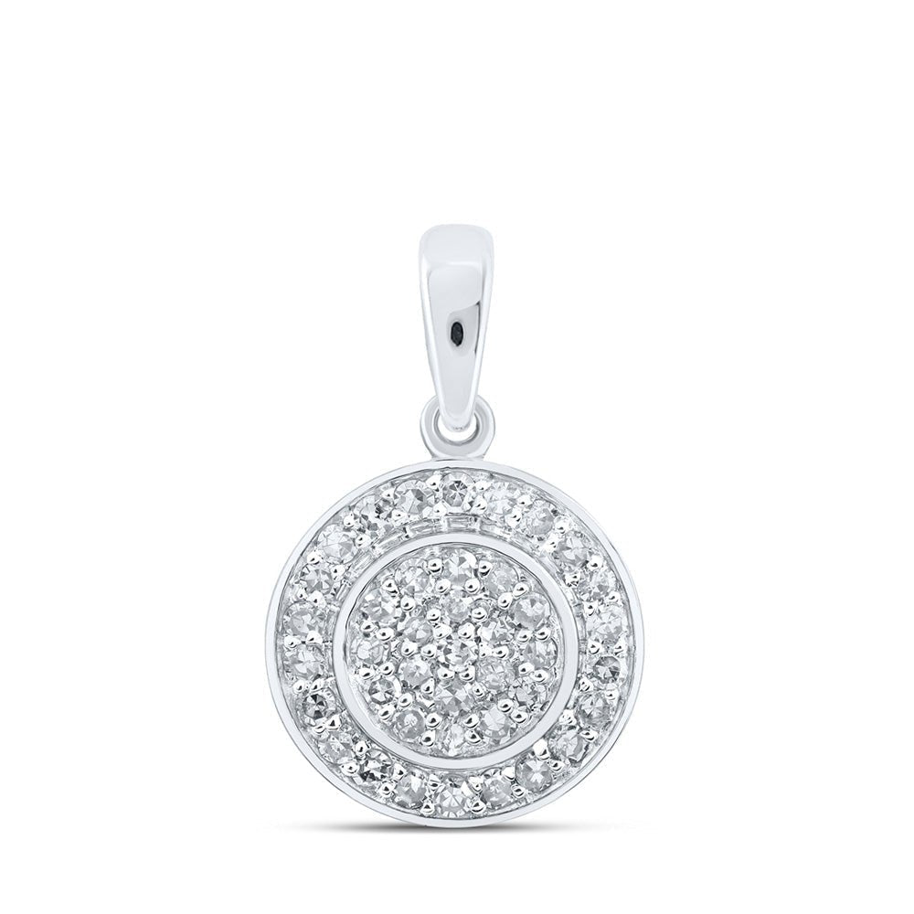 Captivating Brilliance: 10kt White Gold Womens Round Diamond Cluster Pendant - Splendid Jewellery