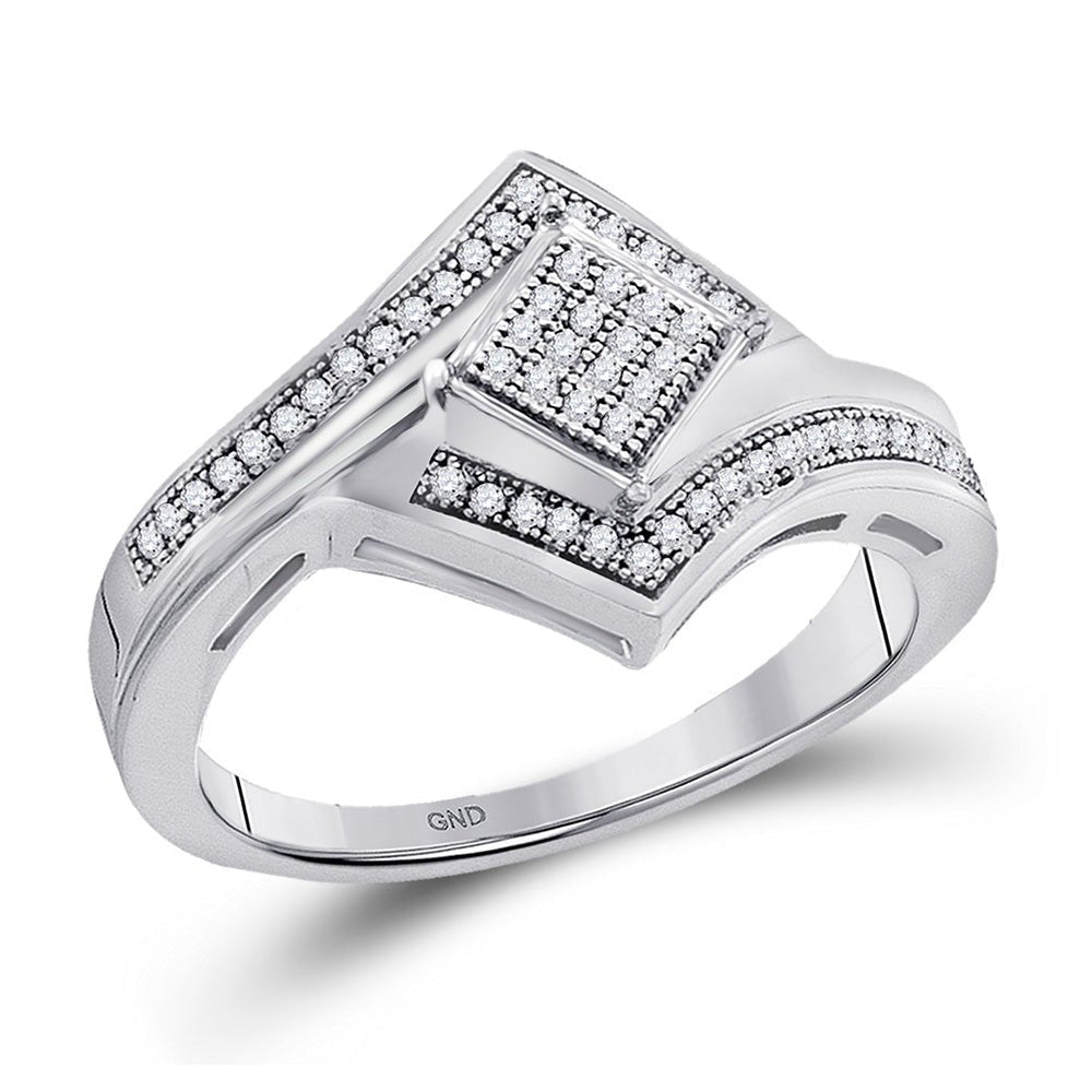 Captivating Brilliance: 10kt White Gold Womens Round Diamond Offset Square Cluster Ring 1/6 Cttw - Splendid Jewellery