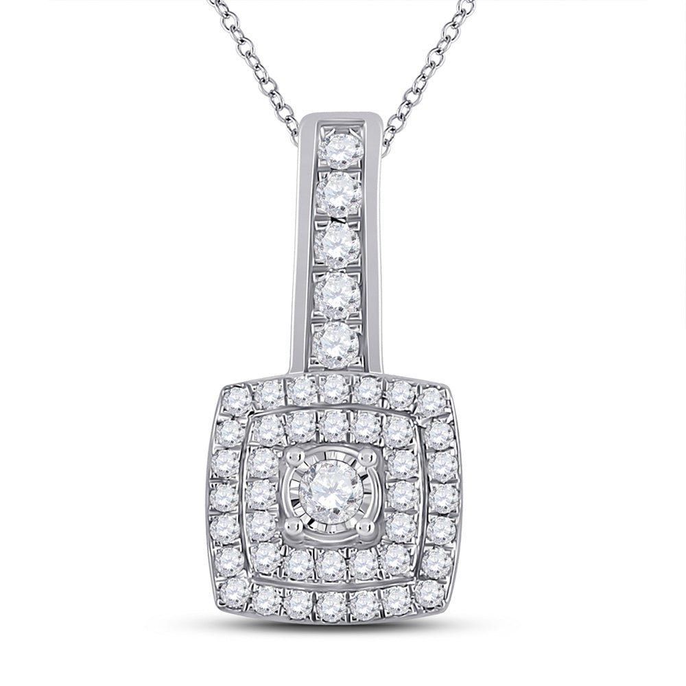 Captivating Brilliance: 10kt White Gold Womens Round Diamond Square Pendant 1/3 Cttw - Splendid Jewellery