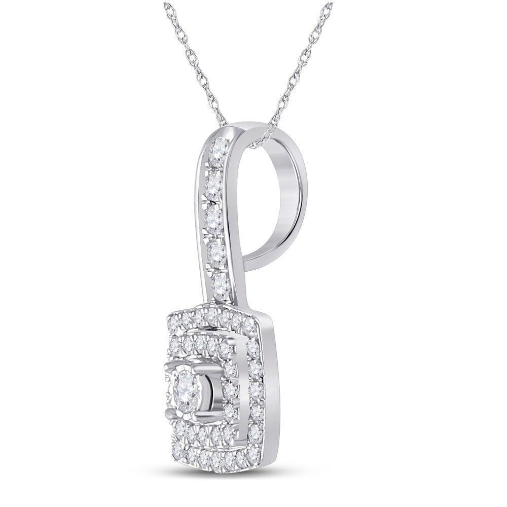 Captivating Brilliance: 10kt White Gold Womens Round Diamond Square Pendant 1/3 Cttw - Splendid Jewellery