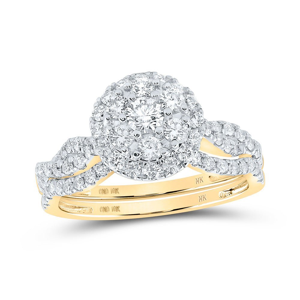 Captivating Brilliance: 10kt Yellow Gold Round Diamond Cluster Bridal Wedding Ring Band Set - Splendid Jewellery