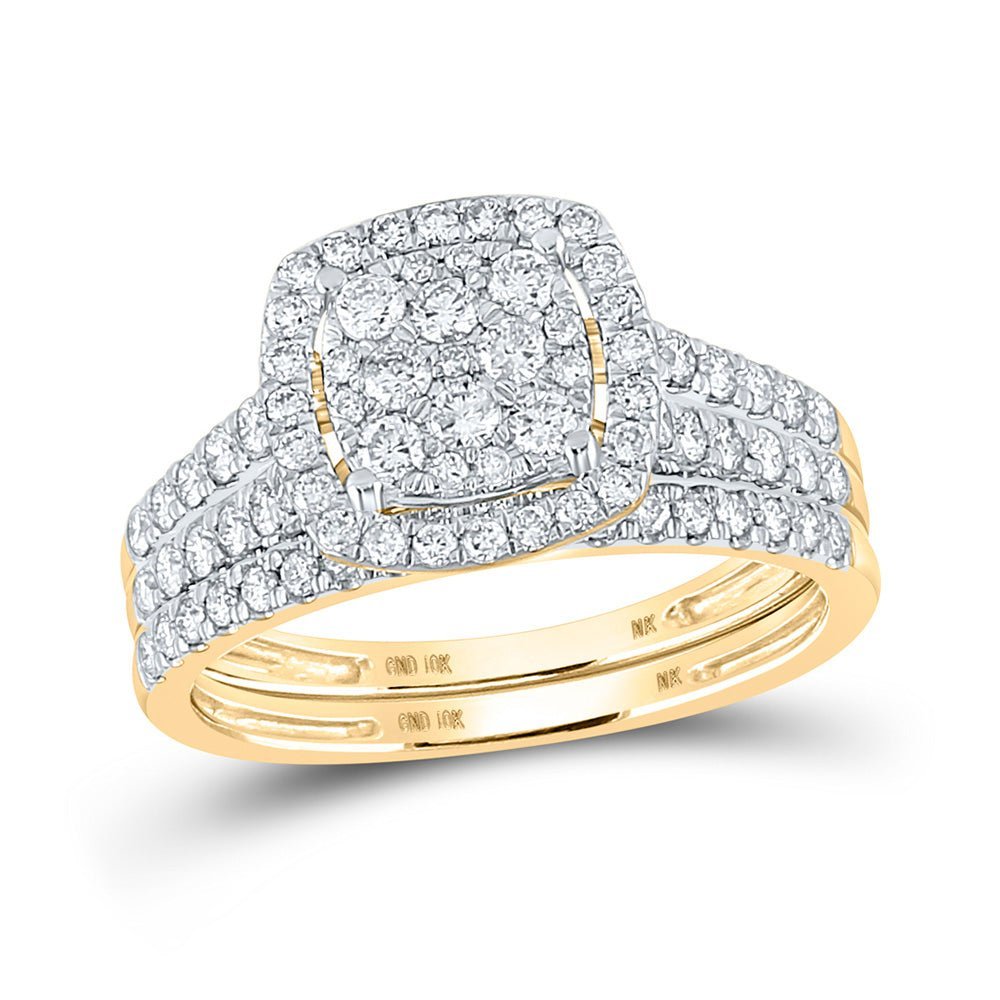 Captivating Brilliance | 10kt Yellow Gold Round Diamond Halo Bridal Wedding Ring Band Set 1 Cttw | Splendid Jewellery - Splendid Jewellery
