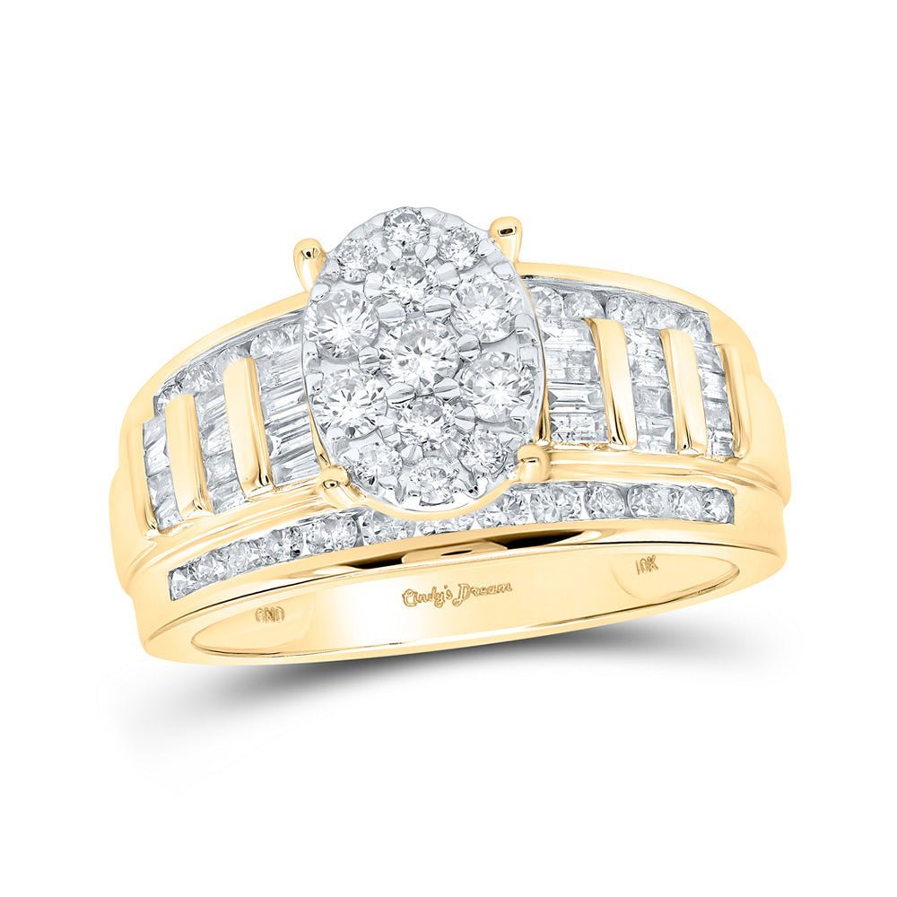 Captivating Brilliance | 10kt Yellow Gold Round Diamond Oval Cluster Bridal Wedding Engagement Ring 1 Cttw - Splendid Jewellery