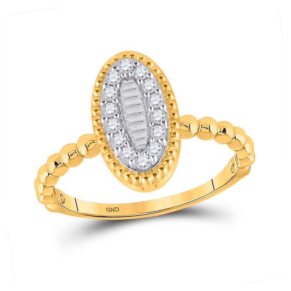 Captivating Brilliance: 10kt Yellow Gold Womens Baguette Diamond Oval Cluster Ring 1/4 Cttw - Splendid Jewellery