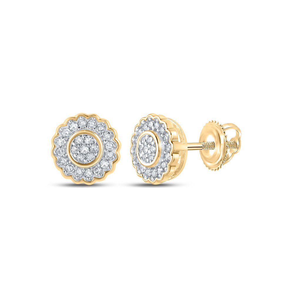 Captivating Brilliance: 10kt Yellow Gold Womens Round Diamond Cluster Earrings - Splendid Jewellery