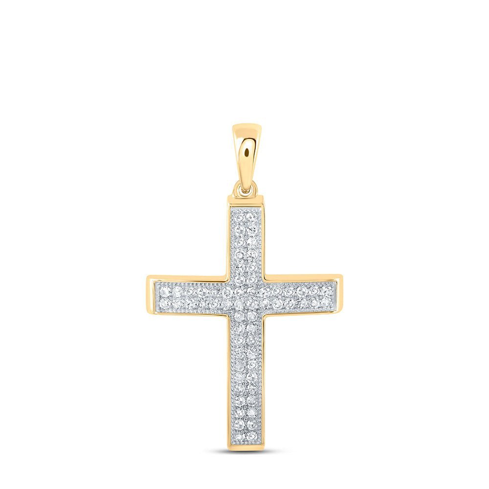 Captivating Brilliance: 10kt Yellow Gold Womens Round Diamond Cross Pendant 3/8 Cttw - Splendid Jewellery
