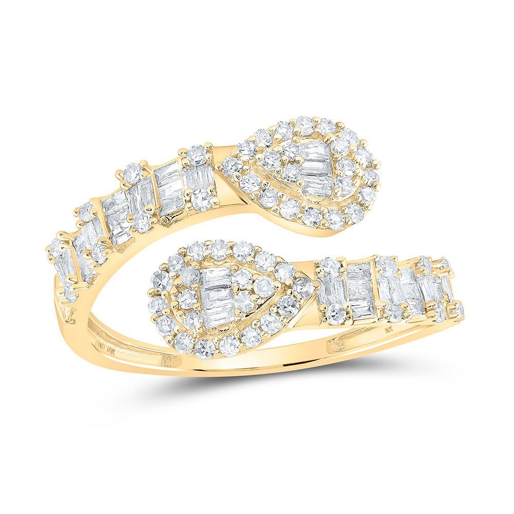Captivating Brilliance: 10kt Yellow Gold Womens Round Diamond Pear Cuff Band Ring 5/8 Cttw - Splendid Jewellery