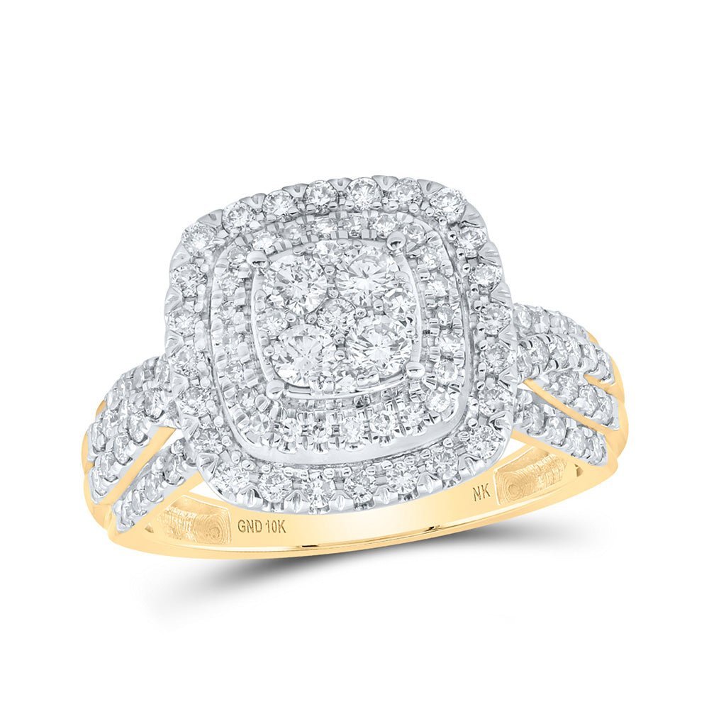 Captivating Brilliance: 10kt Yellow Gold Womens Round Diamond Square Cluster Ring 1 Cttw - Splendid Jewellery
