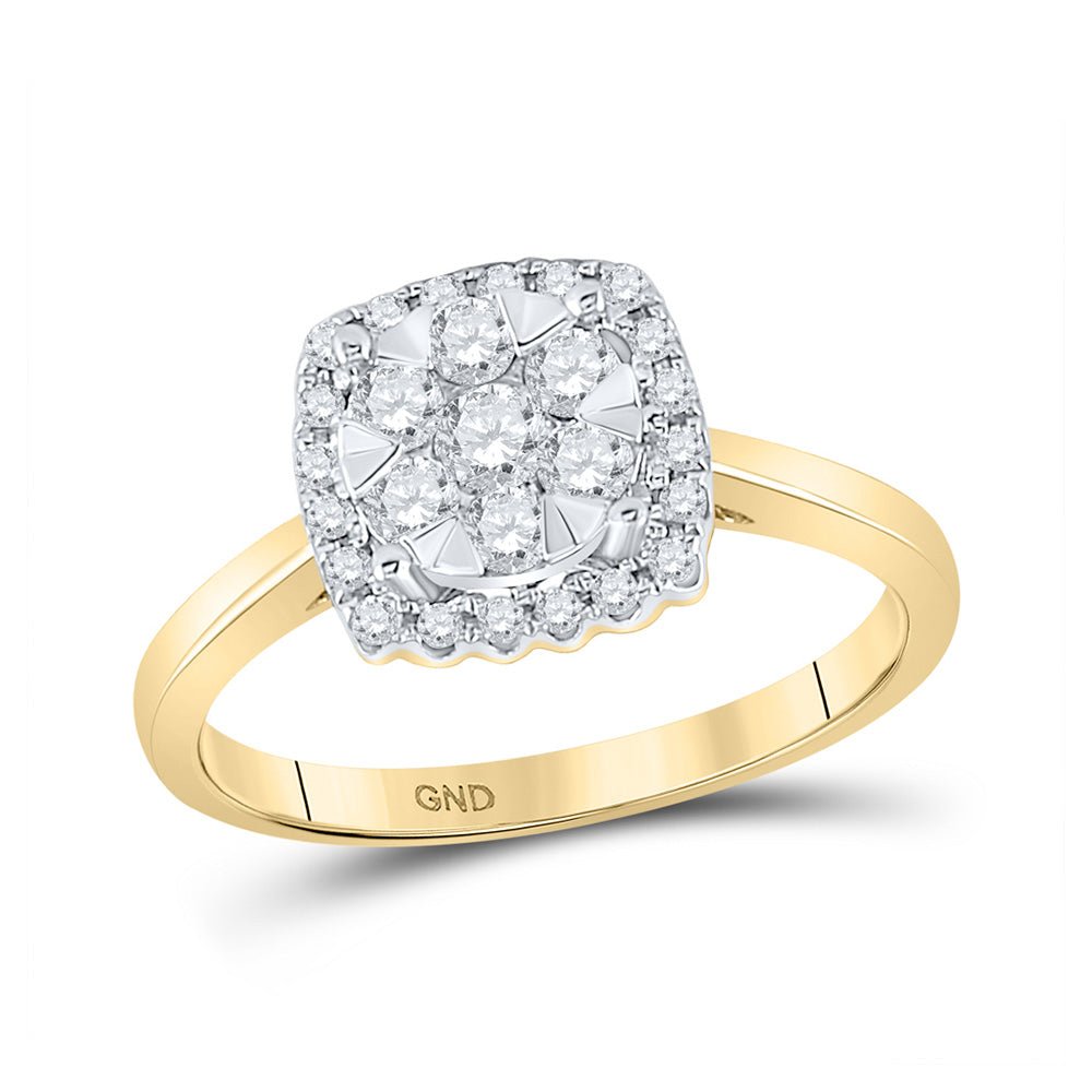 Captivating Brilliance: 10kt Yellow Gold Womens Round Diamond Square Cluster Ring 1/2 Cttw - Splendid Jewellery