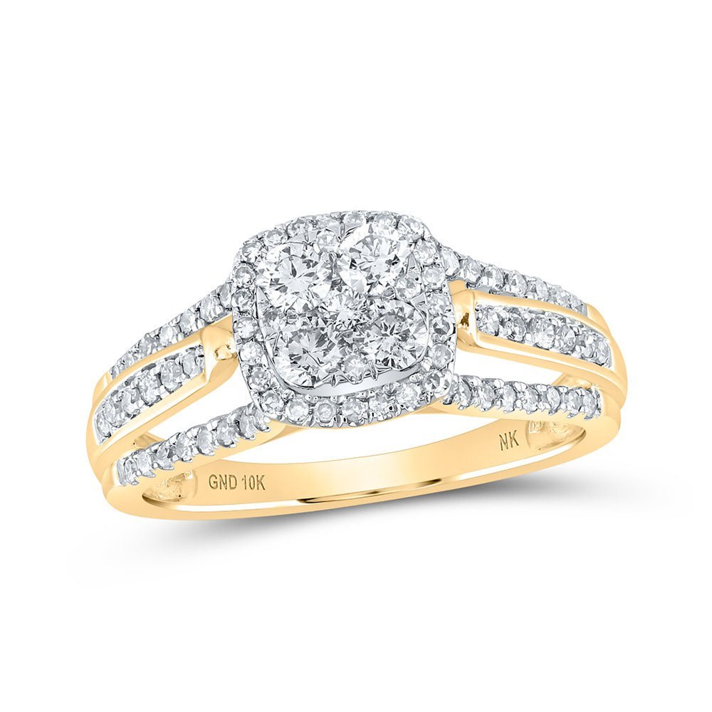 Captivating Brilliance: 10kt Yellow Gold Womens Round Diamond Square Cluster Ring 3/4 Cttw - Splendid Jewellery