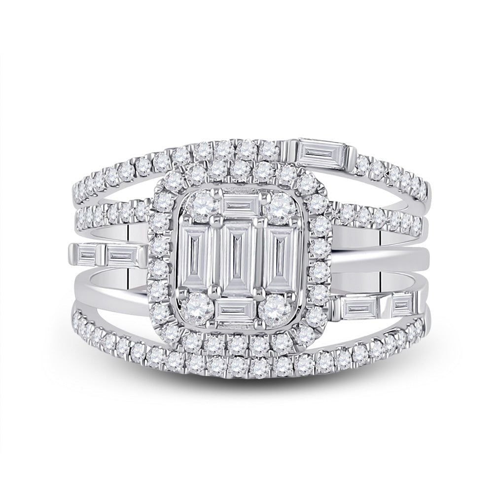 Captivating Brilliance 14kt White Gold Baguette Diamond Halo Bridal Wedding Ring Band Set - Splendid Jewellery