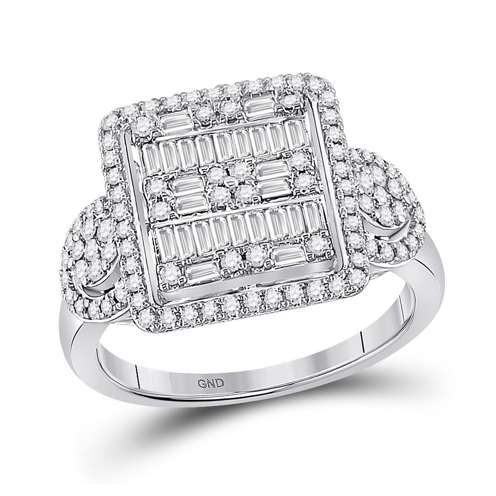 Captivating Brilliance: 14kt White Gold Baguette Diamond Square Cluster Ring - Splendid Jewellery