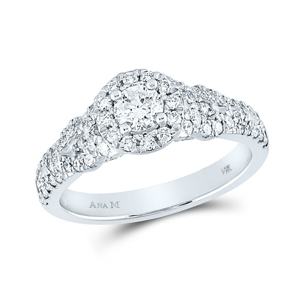 Captivating Brilliance: 14kt White Gold Diamond Halo Bridal Wedding Engagement Ring - Splendid Jewellery