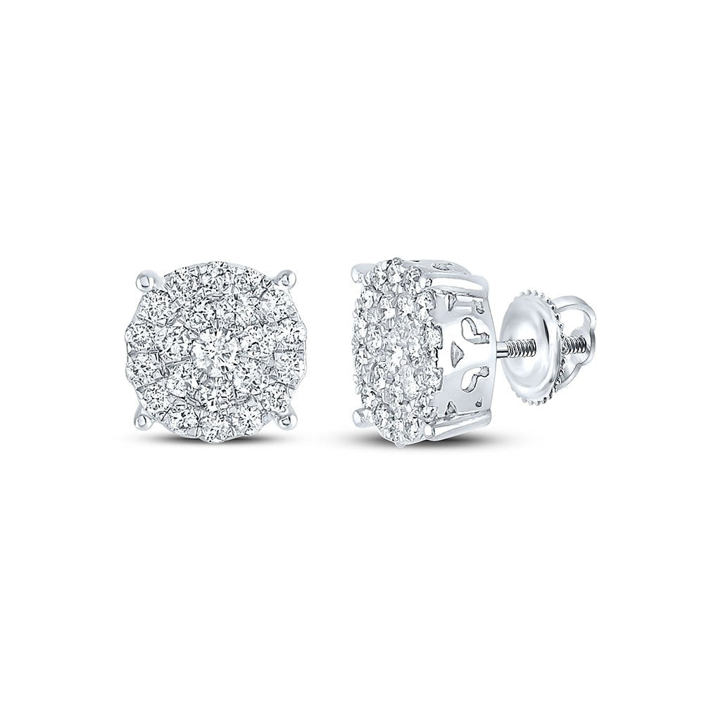 Captivating Cluster Brilliance: 14kt White Gold Women's Round Diamond Cluster Earrings - Splendid Jewellery