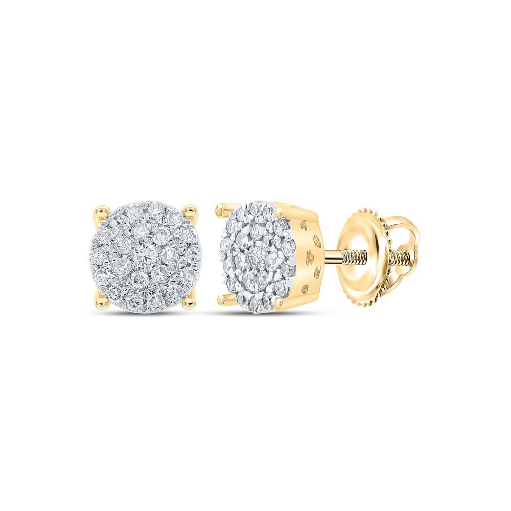 Captivating Cluster of Brilliance: 10kt Yellow Gold Womens Round Diamond Cluster Earrings - Splendid Jewellery
