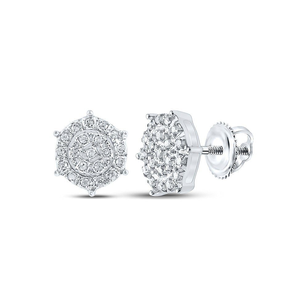 Captivating Cluster of Diamonds: 10kt White Gold Hexagon Earrings - Splendid Jewellery