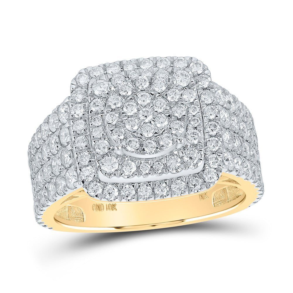 Captivating Clustered Brilliance: 10kt Yellow Gold Womens Round Diamond Square Cluster Ring 2 - 1/2 Cttw - Splendid Jewellery