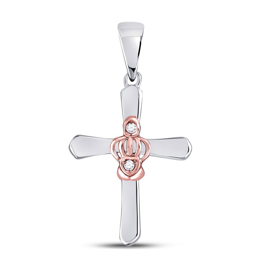 Captivating Diamond Cross Pendant: Two - Tone Sterling Silver and Diamond Faithful Charm - Splendid Jewellery
