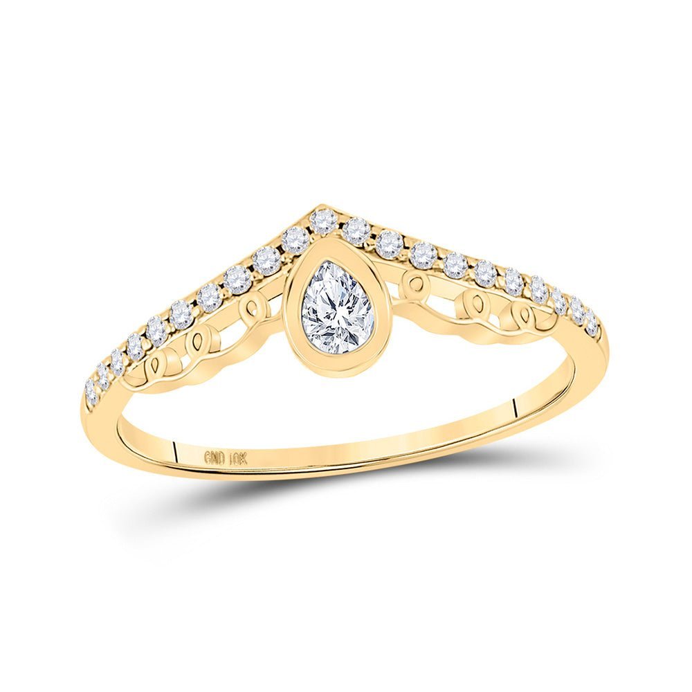Captivating Diamond Elegance: 10kt Yellow Gold Womens Pear Diamond Chevron Band Ring 1/3 Cttw - Splendid Jewellery
