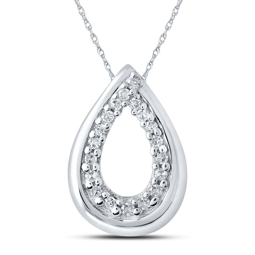 Captivating Diamond Elegance Pendant | 10kt White Gold Womens Round Diamond Teardrop Pendant 1/10 Cttw | Splendid Jewellery - Splendid Jewellery