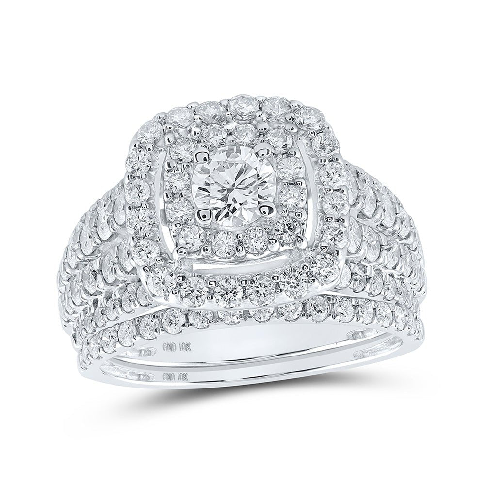 Captivating Elegance: 10kt White Gold Square Halo Diamond Bridal Wedding Ring Set - Splendid Jewellery