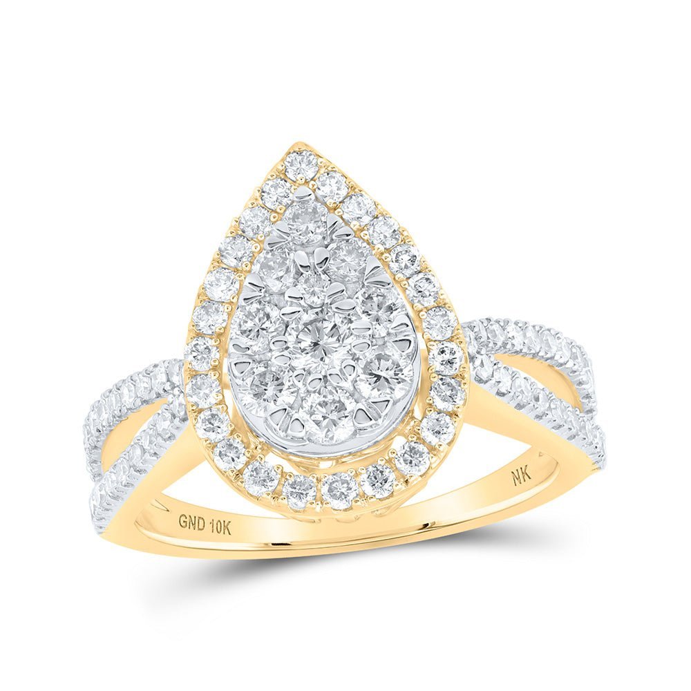 Captivating Elegance: 10kt Yellow Gold Diamond Teardrop Bridal Wedding Ring - Splendid Jewellery