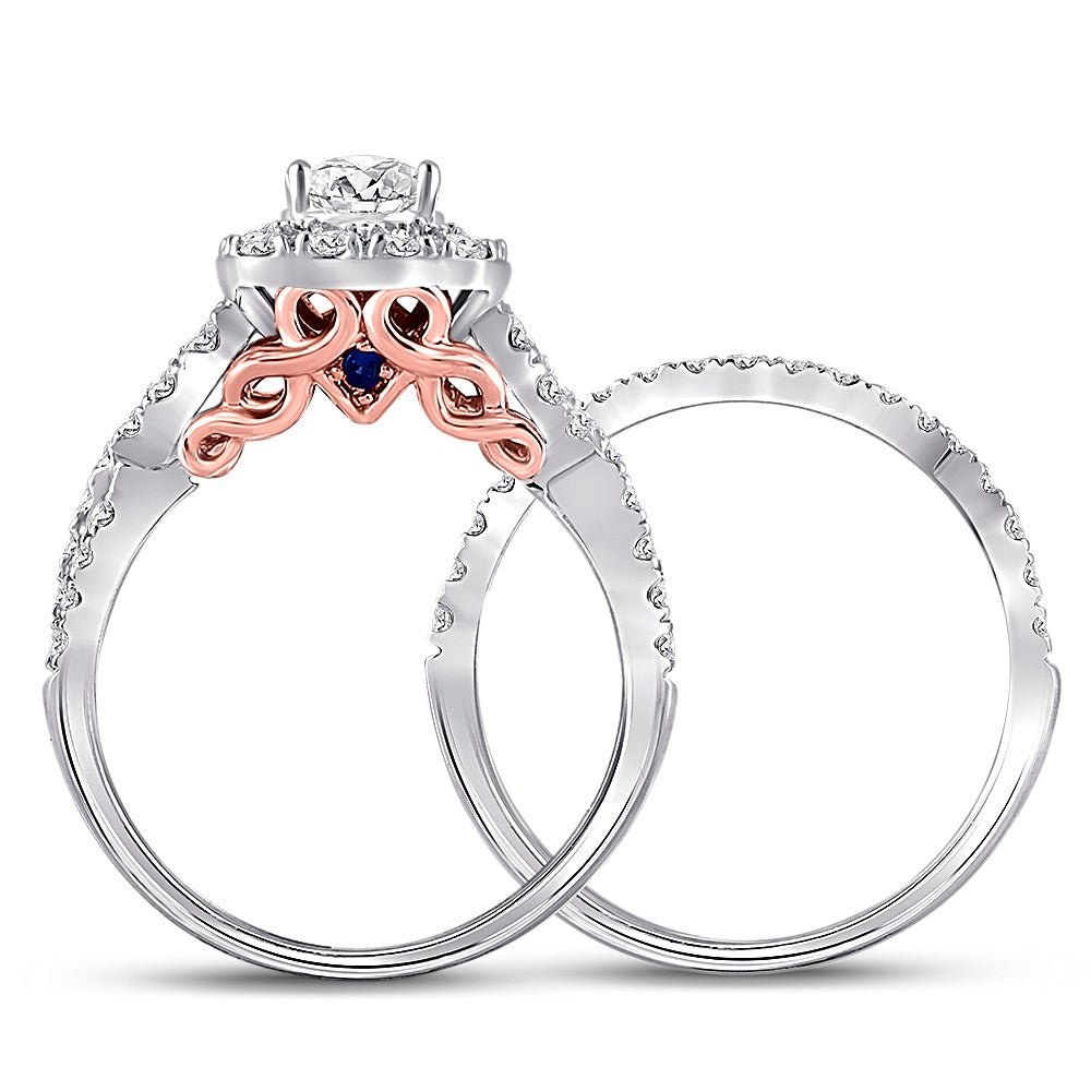 Captivating Elegance: 14kt Two - tone Gold Diamond and Sapphire Bridal Wedding Ring Set - Splendid Jewellery