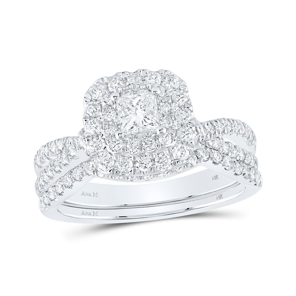 Captivating Elegance: 14kt White Gold Pear Diamond Halo Bridal Wedding Ring Band Set 1 Cttw - Splendid Jewellery