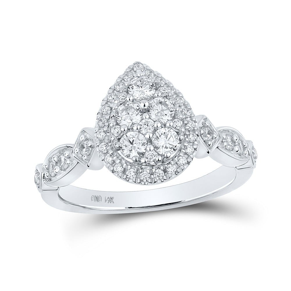 Captivating Elegance: 14kt White Gold Teardrop Diamond Wedding Ring - Splendid Jewellery