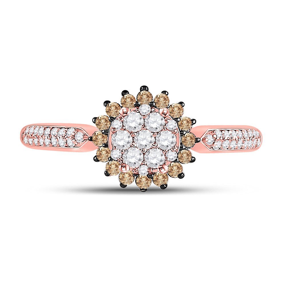 Captivating Halo Cluster Brown Diamond Ring in 10kt Rose Gold - Splendid Jewellery