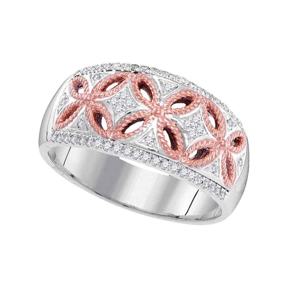 Captivating Harmony Diamond Band | 10kt Two - tone Gold Womens Round Diamond Band Ring 1/5 Cttw - Splendid Jewellery