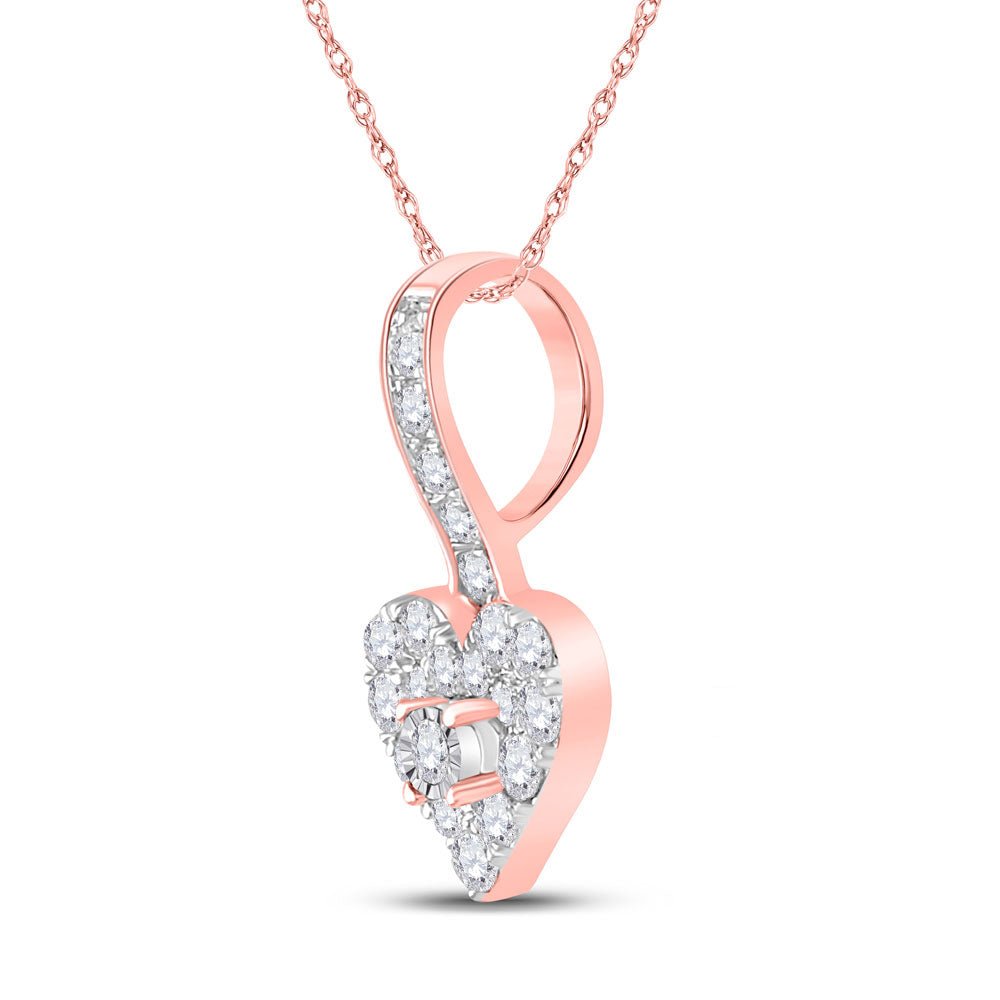 Captivating Love and Diamond Heart Pendant | 10kt Rose Gold Womens Round Diamond Heart Pendant 1/3 Cttw - Splendid Jewellery