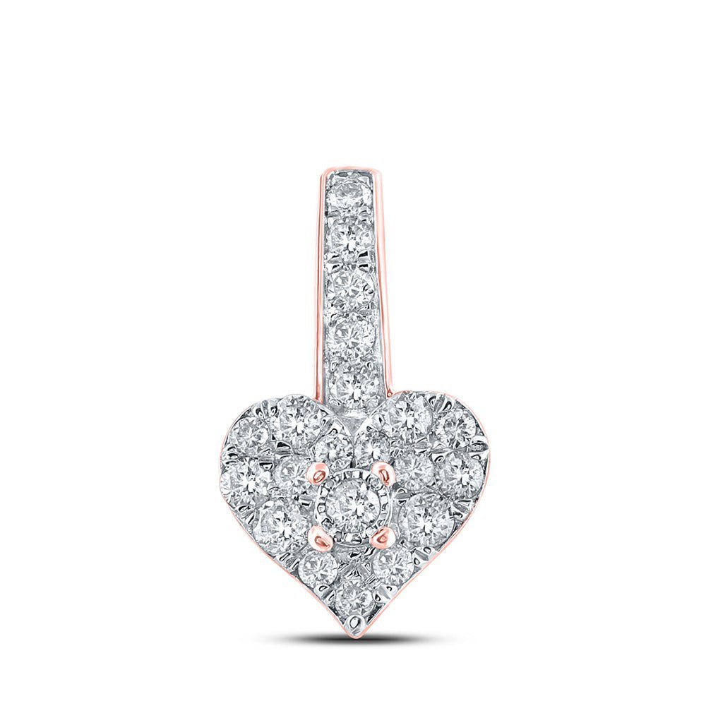 Captivating Love and Diamond Heart Pendant | 10kt Rose Gold Womens Round Diamond Heart Pendant 1/3 Cttw - Splendid Jewellery