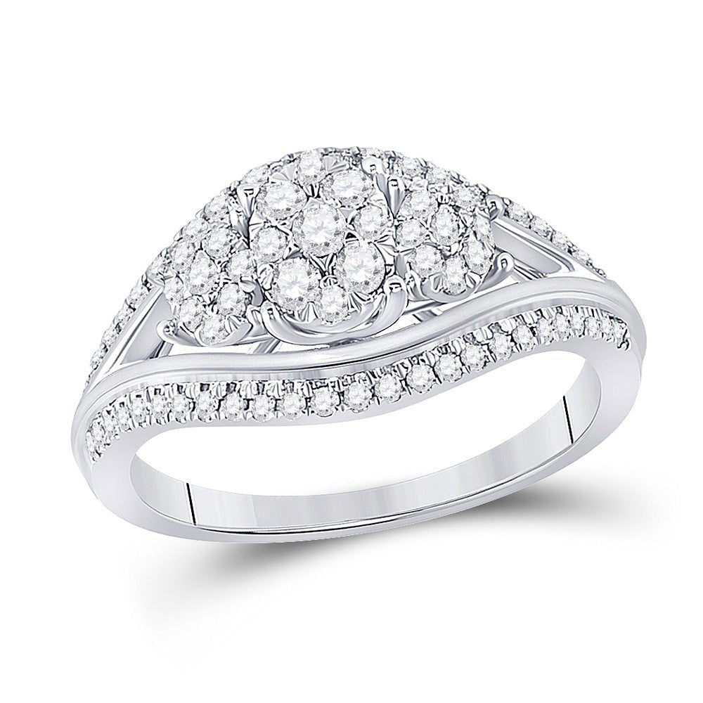 Captivating Love Story 10kt White Gold Round Diamond Cluster 3 - stone Bridal Wedding Engagement Ring - Splendid Jewellery