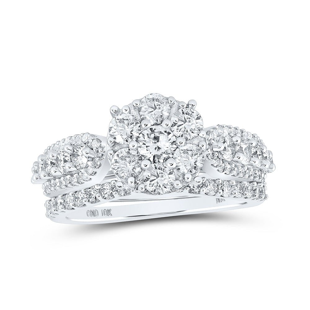 Captivating Love Story | 10kt White Gold Round Diamond Halo Bridal Wedding Ring Band Set - Splendid Jewellery