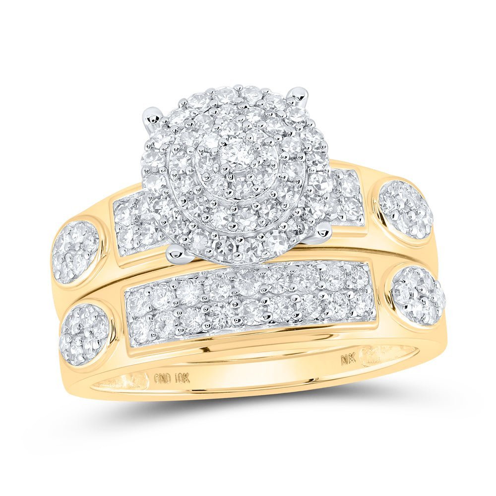 Captivating Love Story | 10kt Yellow Gold His Hers Round Diamond Cluster Matching Wedding Set 1 - 3/8 Cttw - Splendid Jewellery