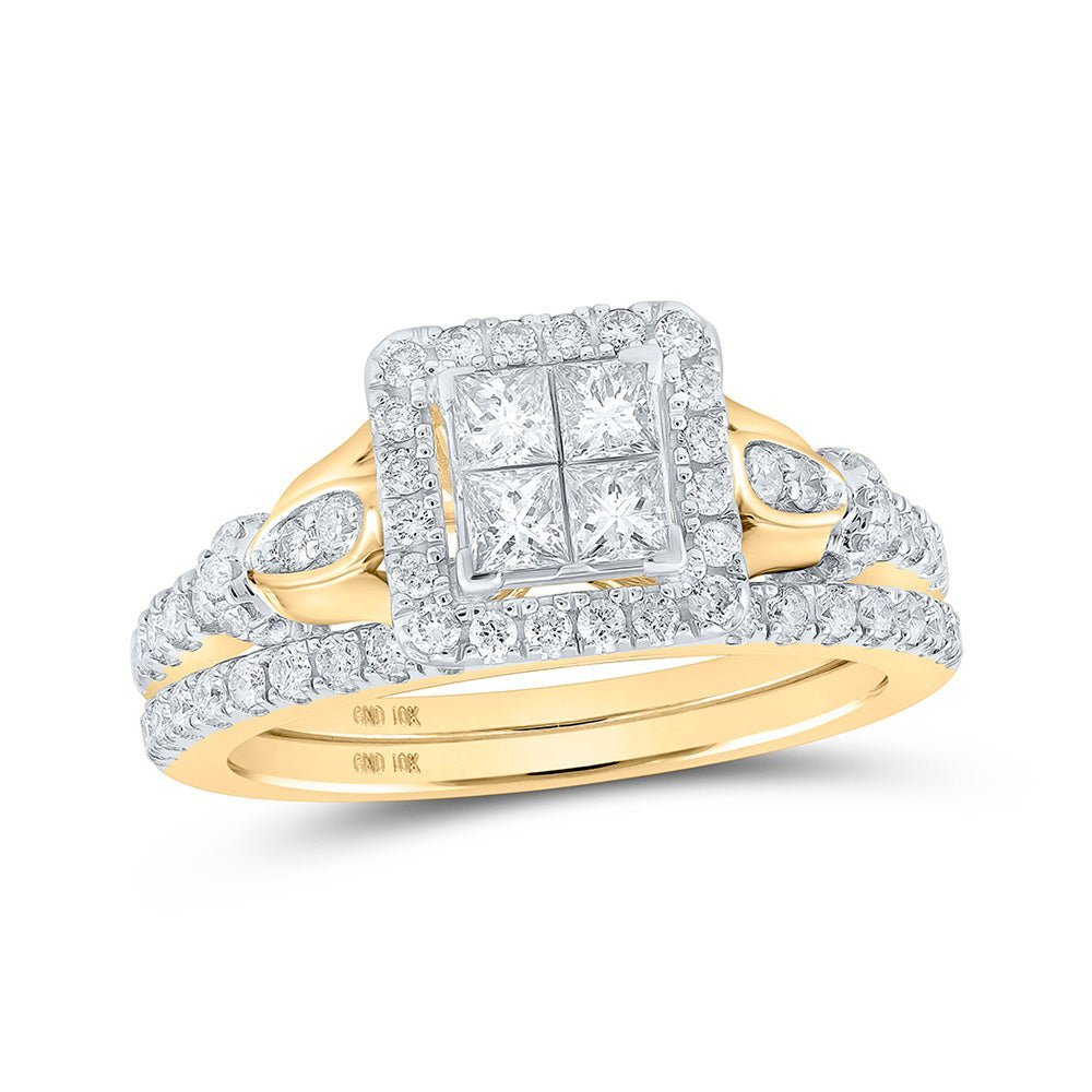 Captivating Love Story | 10kt Yellow Gold Princess Diamond Square Bridal Wedding Ring Band Set 7/8 Cttw - Splendid Jewellery