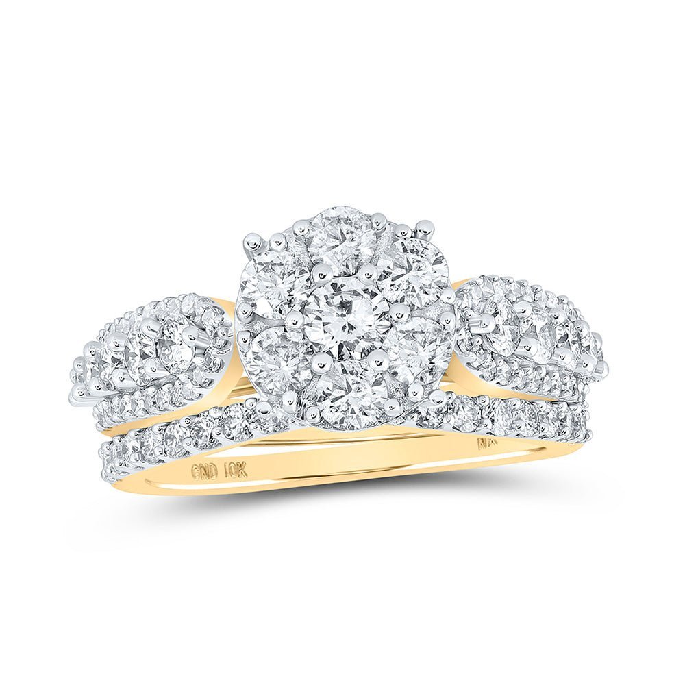 Captivating Love Story | 10kt Yellow Gold Round Diamond Halo Bridal Wedding Ring Band Set 1 - 3/4 Cttw | Splendid Jewellery - Splendid Jewellery