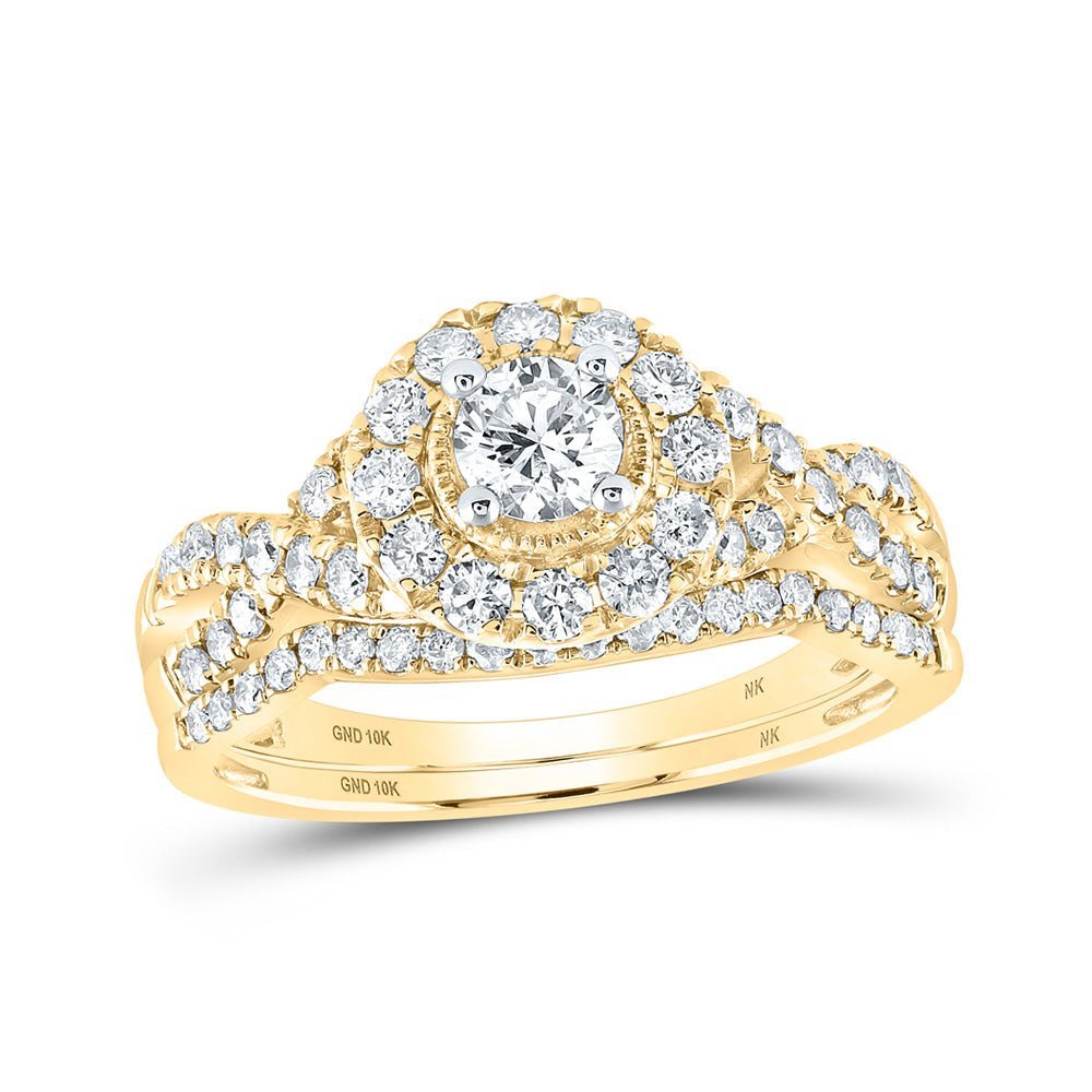Captivating Love Story | 10kt Yellow Gold Round Diamond Halo Bridal Wedding Ring Band Set 1 Cttw | Splendid Jewellery - Splendid Jewellery