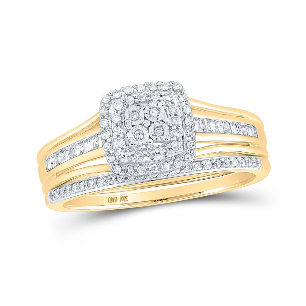 Captivating Love Story | 10kt Yellow Gold Round Diamond Halo Bridal Wedding Ring Band Set 1/4 Cttw | Splendid Jewellery - Splendid Jewellery