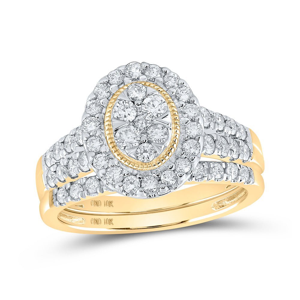 Captivating Love Story | 10kt Yellow Gold Round Diamond Oval Bridal Wedding Ring Band Set 1 Cttw - Splendid Jewellery