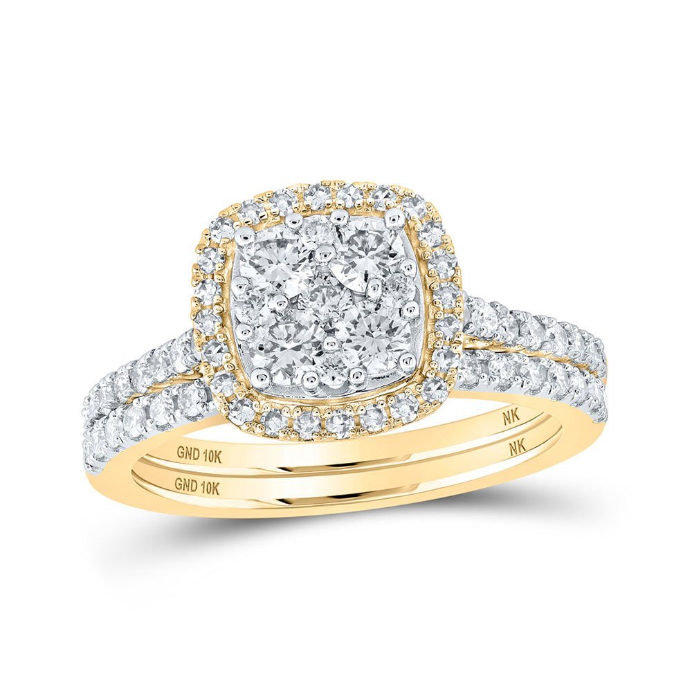 Captivating Love Story | 10kt Yellow Gold Round Diamond Square Bridal Wedding Ring Band Set 1 Cttw | Splendid Jewellery - Splendid Jewellery