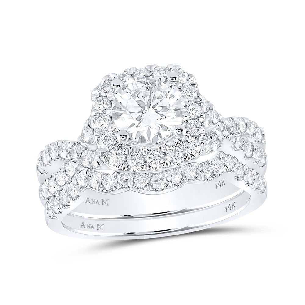 Captivating Love Story | 14kt White Gold Round Diamond Halo Bridal Wedding Ring Band Set 2 Cttw - Splendid Jewellery