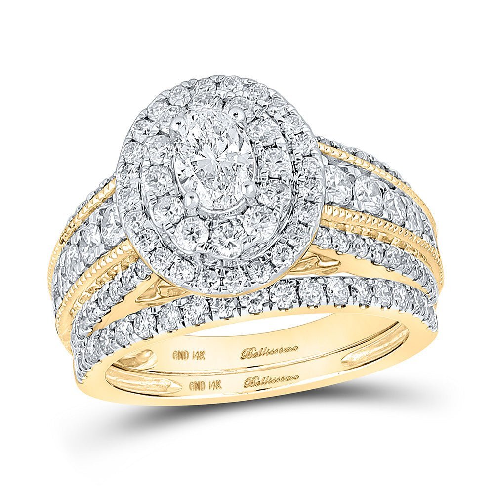 Captivating Love Story | 14kt Yellow Gold Oval Diamond Halo Bridal Wedding Ring Band Set 2 Cttw - Splendid Jewellery