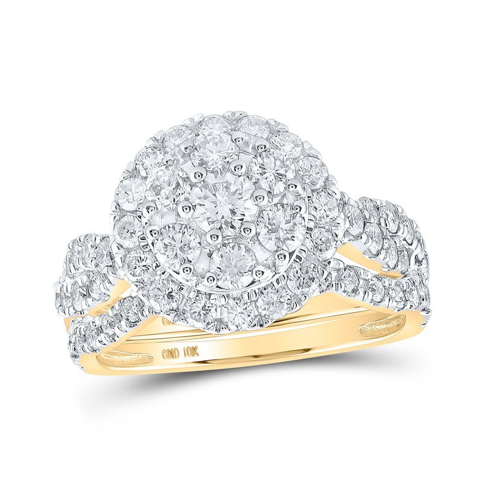 Captivating Love's Embrace 10kt Yellow Gold Diamond Cluster Bridal Wedding Ring Band Set - Splendid Jewellery